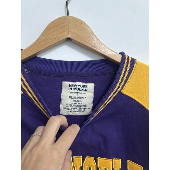 New York Popular Los Angeles Crew Neck Sweatshirt Men's Size Large Purple Yellow - Picture 3 of 9
